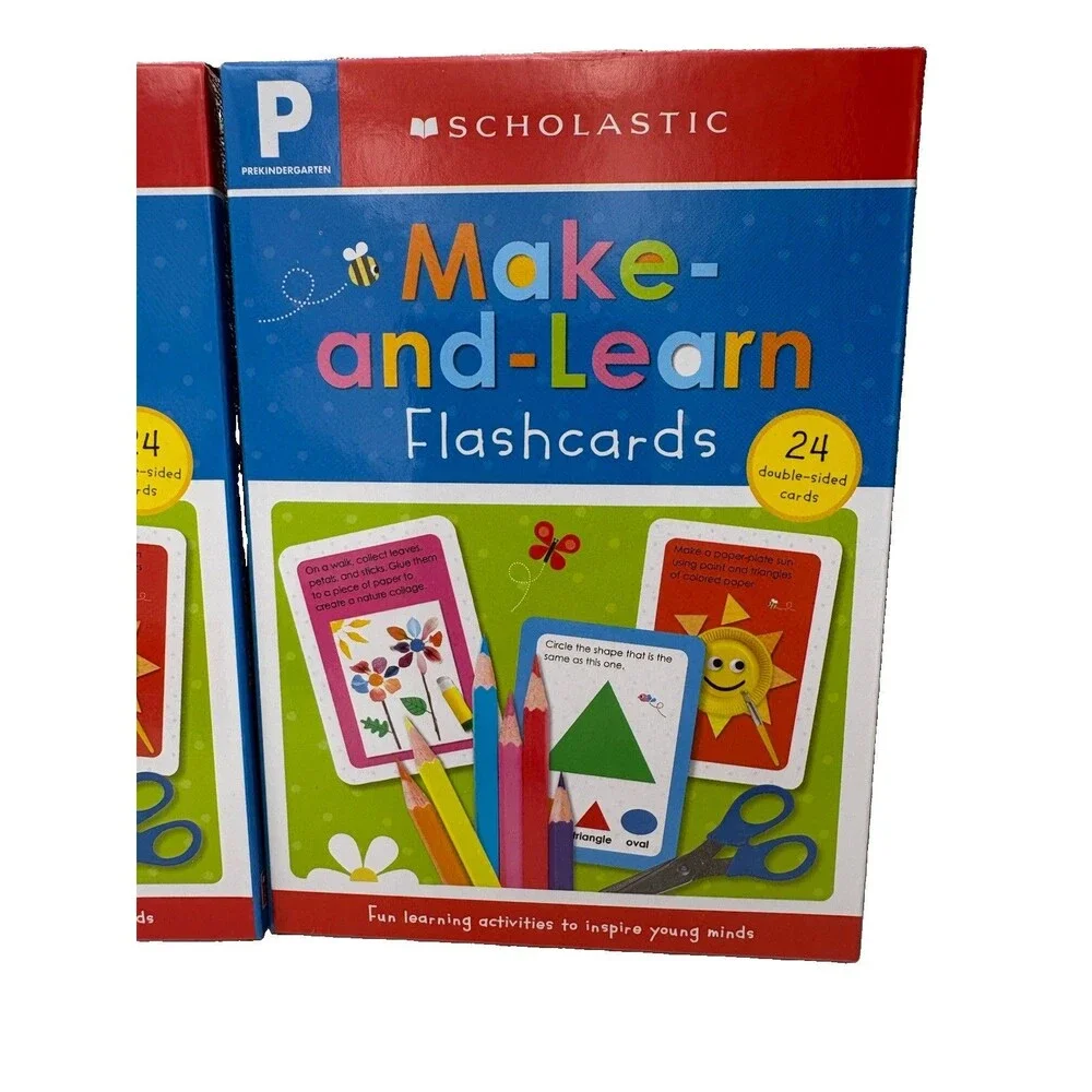 Lot of 4 Scholastic Pre-K Make and Learn Flashcards 24 Double Sided Cards New